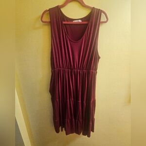 Burgundy Tank Style Sleeveless Dress By Shirley & Stone New Tiered Pockets